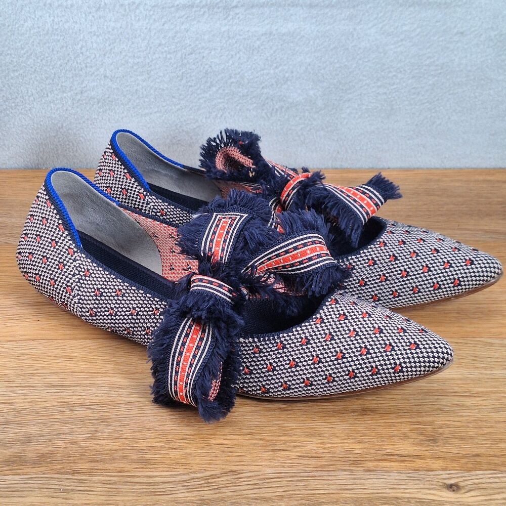 Rothy's The Point Mary Jane Women's 11 EU 42 Flats Blue Coral Dot Print Bow Shoe